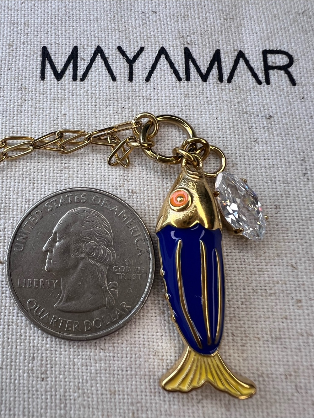 Gold-Tone Blue Fish Pendant Necklace with Marquise CZ  NWOT - Picture 4 of 5